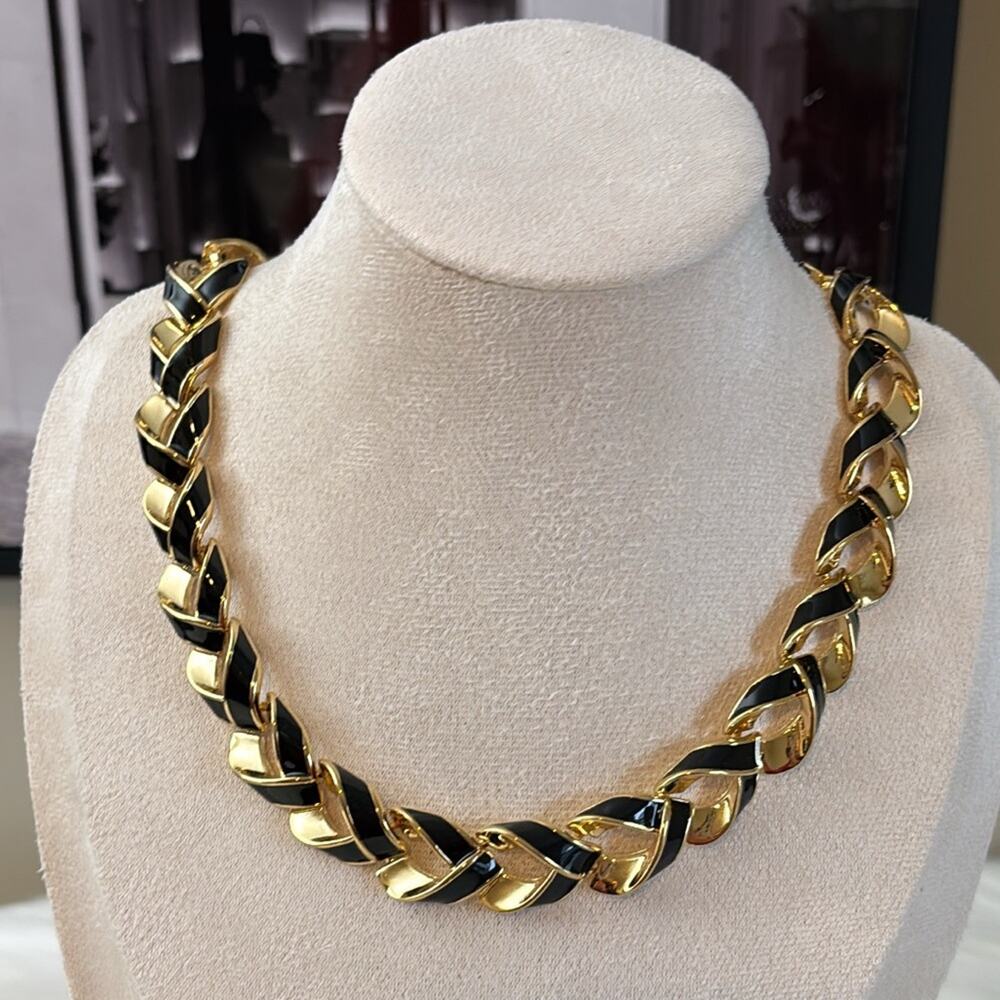 D'Orlan Gold Plated Necklace with Black Enamel 16-17" Length